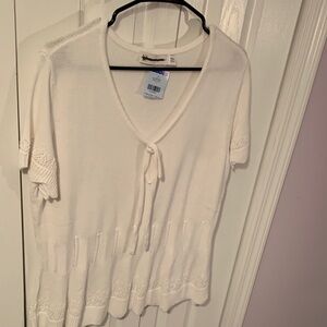 NWT- Women's white Short-Sleeve Knit Tie-Front Top